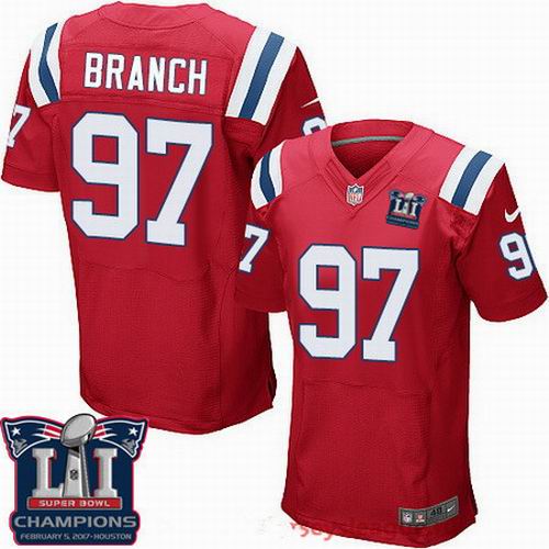 Nike New England Patriots #97 Alan Branch Red 2017 Super Bowl LI Champions Patch Elite Jersey
