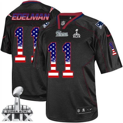 Nike New England Patriots 11 Julian Edelman Black Super Bowl XLIX NFL Elite USA Flag Fashion Jersey