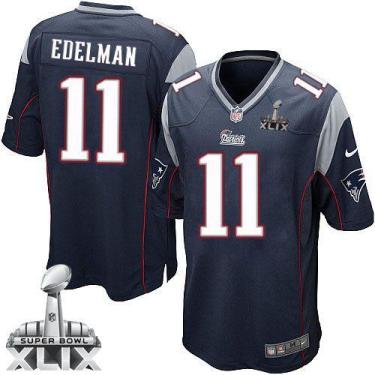 Nike New England Patriots 11 Julian Edelman Navy Blue Team Color Super Bowl XLIX NFL Game Jersey