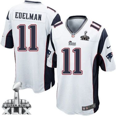 Nike New England Patriots 11 Julian Edelman White Super Bowl XLIX NFL Game Jersey