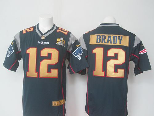 Nike New England Patriots 12 Tom Brady Navy Blue Team Color Super Bowl 50 Collection NFL Elite Jersey