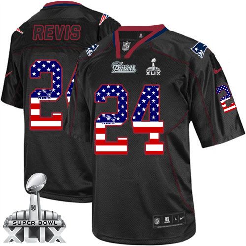 Nike New England Patriots 24 Darrelle Revis Black Super Bowl XLIX NFL Elite USA Flag Fashion Jersey