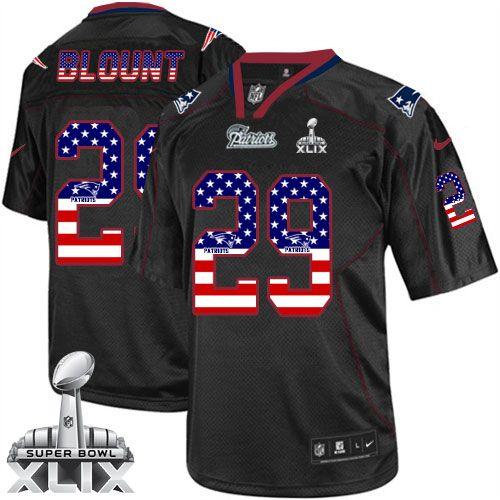 Nike New England Patriots 29 LeGarrette Blount Black Super Bowl XLIX NFL Elite USA Flag Fashion Jersey
