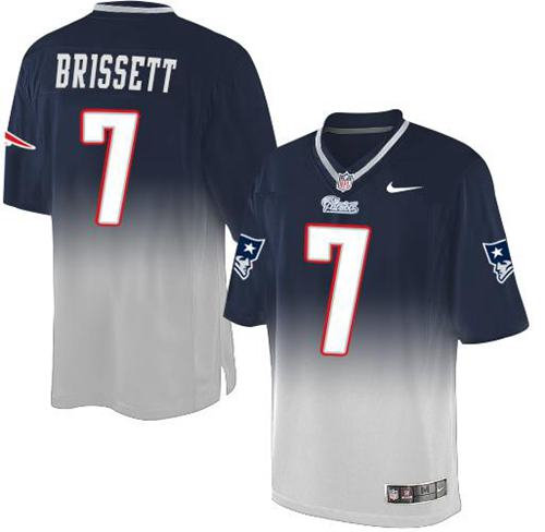 Nike New England Patriots 7 Jacoby Brissett Navy Blue Grey NFL Elite Fadeaway Fashion Jersey