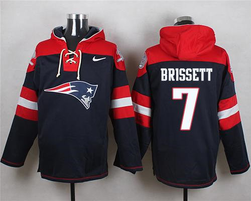 Nike New England Patriots 7 Jacoby Brissett Navy Blue Player Pullover NFL Hoodie