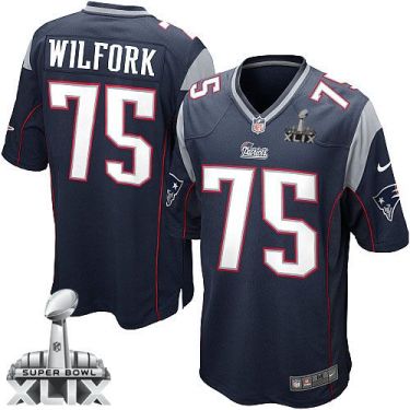 Nike New England Patriots 75 Vince Wilfork Navy Blue Team Color Super Bowl XLIX NFL Game Jersey