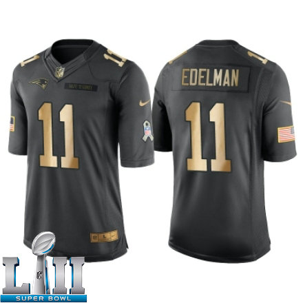 Nike New England Patriots Super Bowl LII 11 Julian Edelman Anthracite 2016 Christmas Gold Mens NFL Limited Salute to Service Jersey