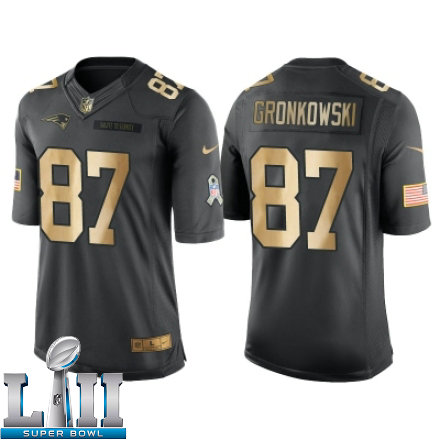 Nike New England Patriots Super Bowl LII 87 Rob Gronkowski Anthracite 2016 Christmas Gold Mens NFL Limited Salute to Service Jersey