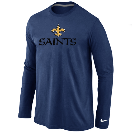 Nike New Orleans Sains Authentic Logo Long Sleeve T-Shirt D.Blue