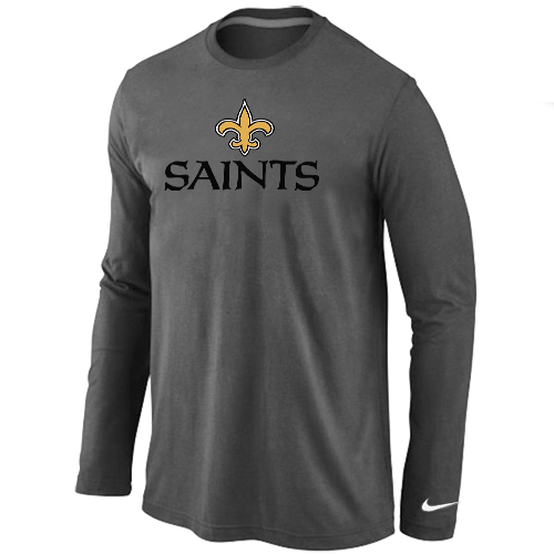 Nike New Orleans Sains Authentic Logo Long Sleeve T-Shirt D.Grey