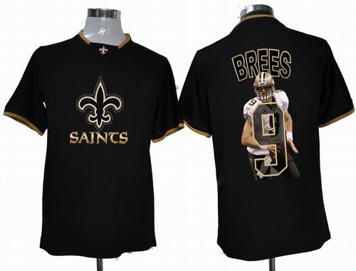 Nike New Orleans Saints #9 Drew Brees Black Portrait Fashion Game Jersey