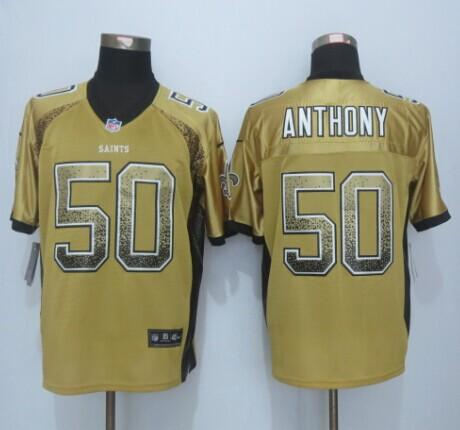 Nike New Orleans Saints 50 Stephone Anthony Gold NFL Elite Drift Fashion Jersey