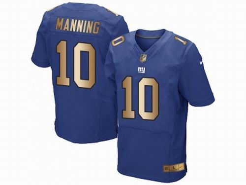 Nike New York Giants #10 Eli Manning Royal Blue Elite Gold Jersey