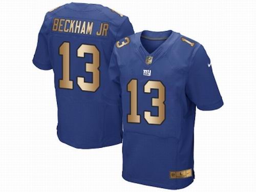 Nike New York Giants #13 Odell Beckham Jr Royal Blue Elite Gold Jersey