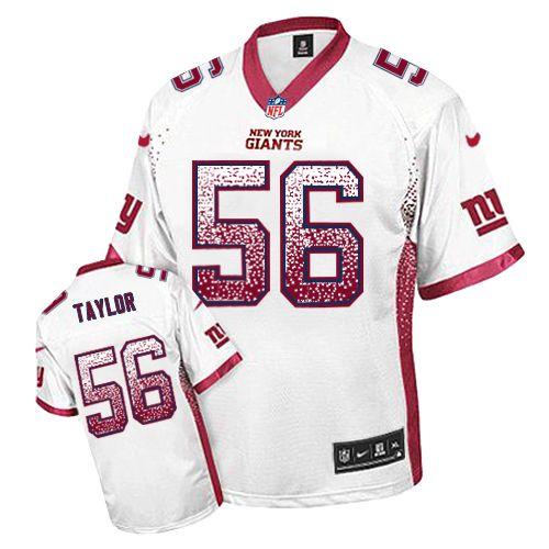 Nike New York Giants #56 Lawrence Taylor White Elite Drift Fashion Jersey