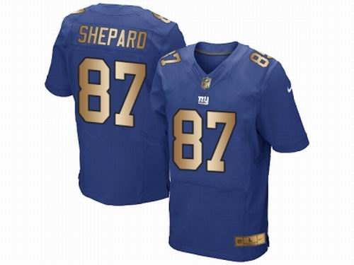 Nike New York Giants #87 Sterling Shepard Royal Blue Elite Gold Jersey