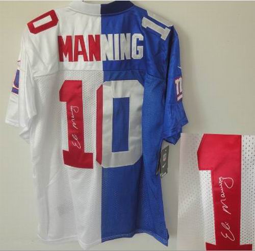 Nike New York Giants 10# Eli Manning blue white elite split signature jerseys