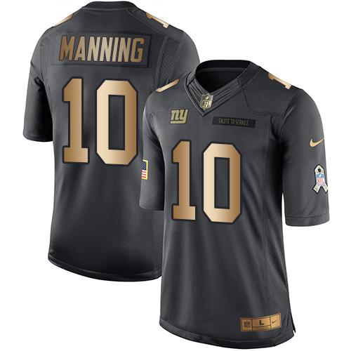 Nike New York Giants 10 Eli Manning Black NFL Limited Gold Salute To Service Jersey