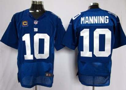 Nike New York Giants 10 Eli Manning Blue C Patch Elite Jersey