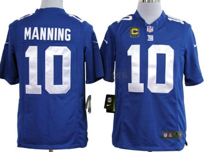 Nike New York Giants 10 Eli Manning Blue C Patch Game Jersey
