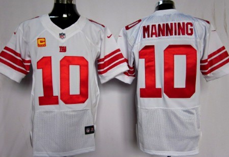 Nike New York Giants 10 Eli Manning White C Patch Elite Jersey