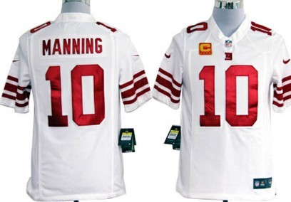 Nike New York Giants 10 Eli Manning White C Patch Game Jersey