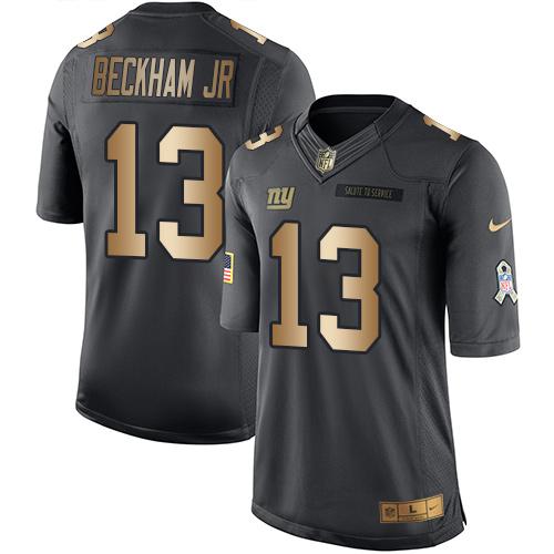 Nike New York Giants 13 Odell Beckham Jr Black NFL Limited Gold Salute To Service Jersey