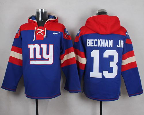 Nike New York Giants 13 Odell Beckham Jr Royal Blue Player Pullover NFL Hoodie