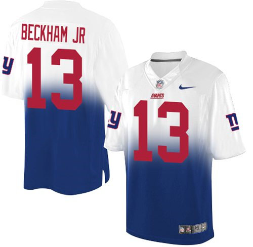 Nike New York Giants 13 Odell Beckham Jr Royal Blue White NFL Elite Fadeaway Fashion Jersey