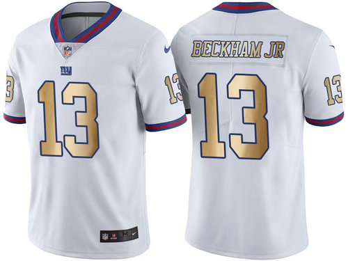 Nike New York Giants 13 Odell Beckham Jr White Gold Color Rush Limited Jersey