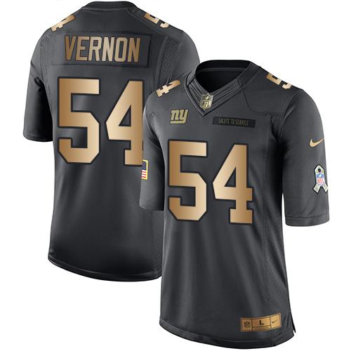 Nike New York Giants 54 Olivier Vernon Black NFL Limited Gold Salute To Service Jersey