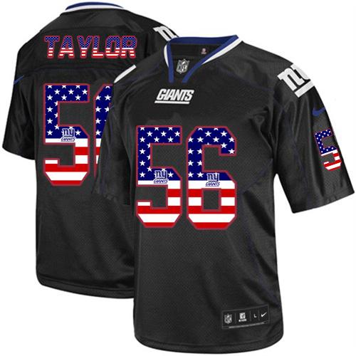 Nike New York Giants 56 Lawrence Taylor Black NFL Elite USA Flag Fashion Jersey