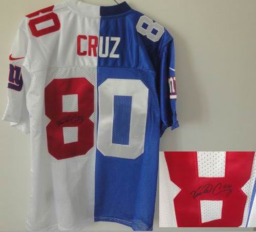 Nike New York Giants 80# Victor Cruz blue white elite split signature jerseys