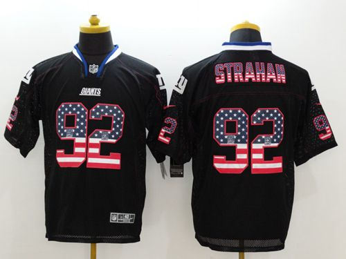 Nike New York Giants 92 Michael Strahan Black NFL Elite USA Flag Fashion Jersey
