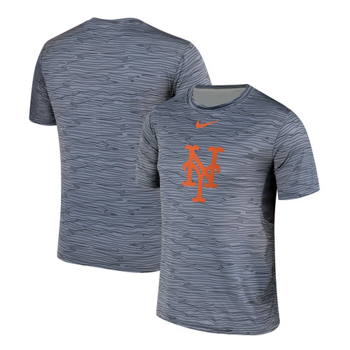 Nike New York Mets Gray Black Striped Logo Performance T-Shirt