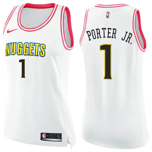 Nike Nuggets #1 Michael Porter Jr. White Pink Women's NBA Swingman Fashion Jersey