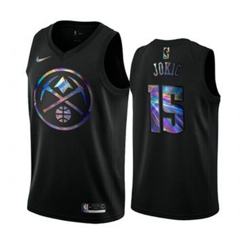 Nike Nuggets #15 Nikola Jokic Men's Iridescent Holographic Collection NBA Jersey - Black