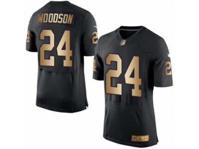 Nike Oakland Raiders #24 Charles Woodson Elite Black Gold Jersey