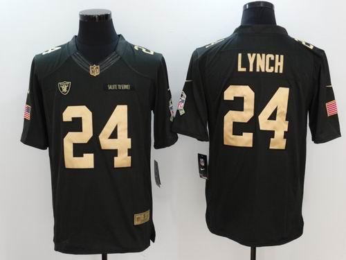 Nike Oakland Raiders #24 Marshawn Lynch Black Limited Gold Salute To Service Jersey