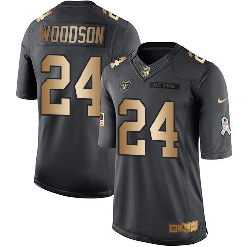 Nike Oakland Raiders 24 Charles Woodson Black NFL Limited Gold Salute To Service Jersey