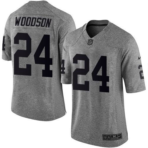 Nike Oakland Raiders 24 Charles Woodson Gray NFL Limited Gridiron Gray Jersey