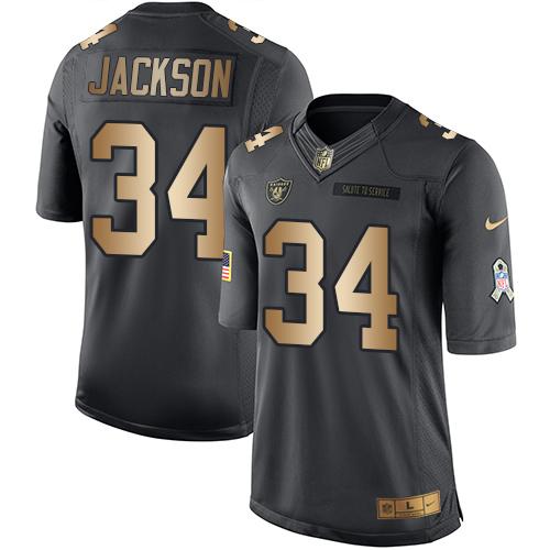 Nike Oakland Raiders 34 Bo Jackson Black NFL Limited Gold Salute To Service Jersey