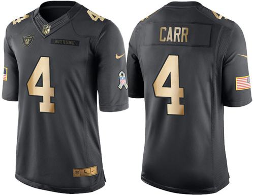 Nike Oakland Raiders 4 Derek Carr Black NFL Limited Gold Salute To Service Jersey
