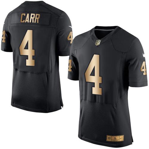 Nike Oakland Raiders 4 Derek Carr Black Team Color NFL New Elite Gold Jersey