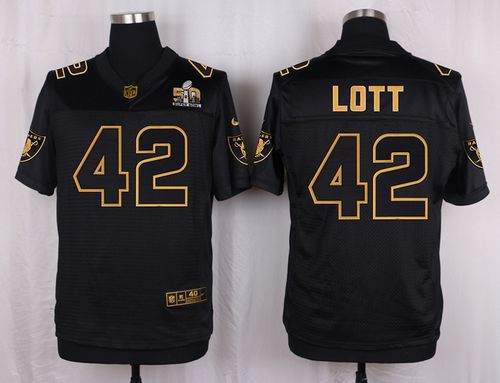 Nike Oakland Raiders 42 Ronnie Lott Black NFL Elite Pro Line Gold Collection Jersey