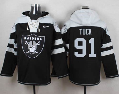 Nike Oakland Raiders 91 Justin Tuck Black Player Pullover NFL Hoodie