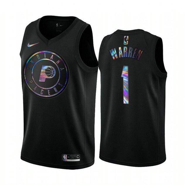 Nike Pacers #1 T.J. Warren Men's Iridescent Holographic Collection NBA Jersey - Black