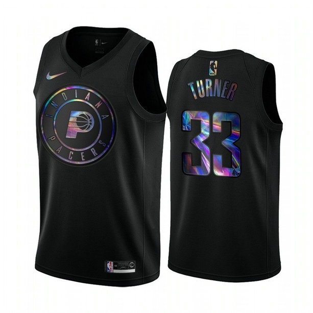 Nike Pacers #33 Myles Turner Men's Iridescent Holographic Collection NBA Jersey - Black