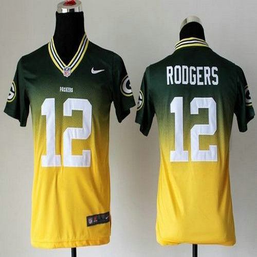 Nike Packers #12 Aaron Rodgers Green Gold Youth Stitched NFL Elite Fadeaway Fashion Jersey