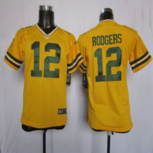 Nike Packers #12 Aaron Rodgers Yellow Alternate Youth Stitched NFL Elite Jersey